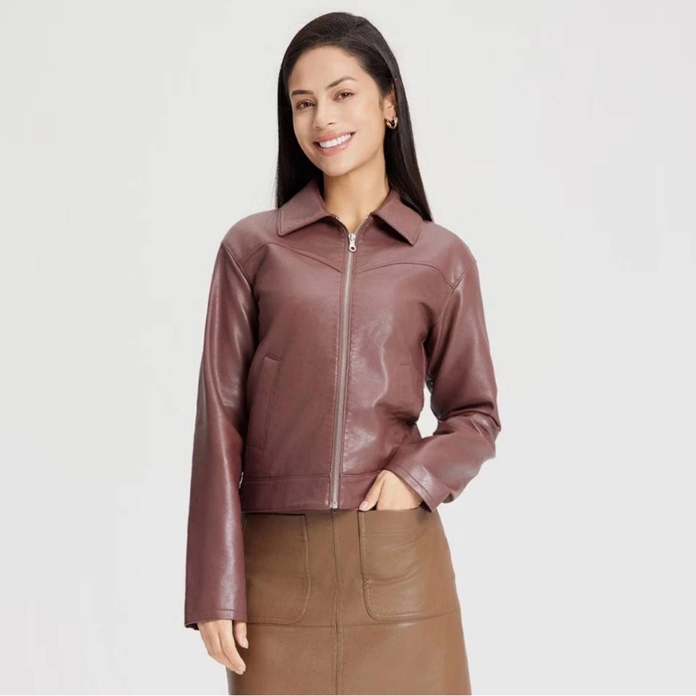 Women's Zip-Front Faux Leather Jacket - Universal Thread Red XS